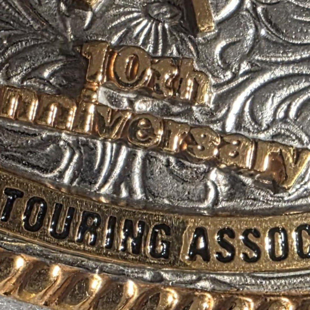 Vintage 1997 Metal Belt Buckle, Silver and Brass, Gold Wing Touring Association, Motorcycle, 10 Years, America and Canada, Texas