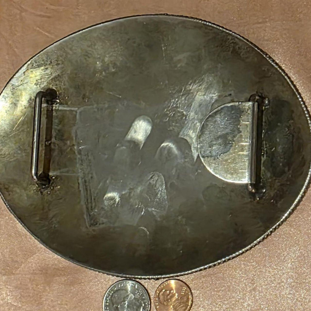 Vintage Metal Belt Buckle, Silver and Brass, Really Big Extra Large Size, Nice Western Design, 6 1/2" x 5", Cowboy Style, Heavy Duty