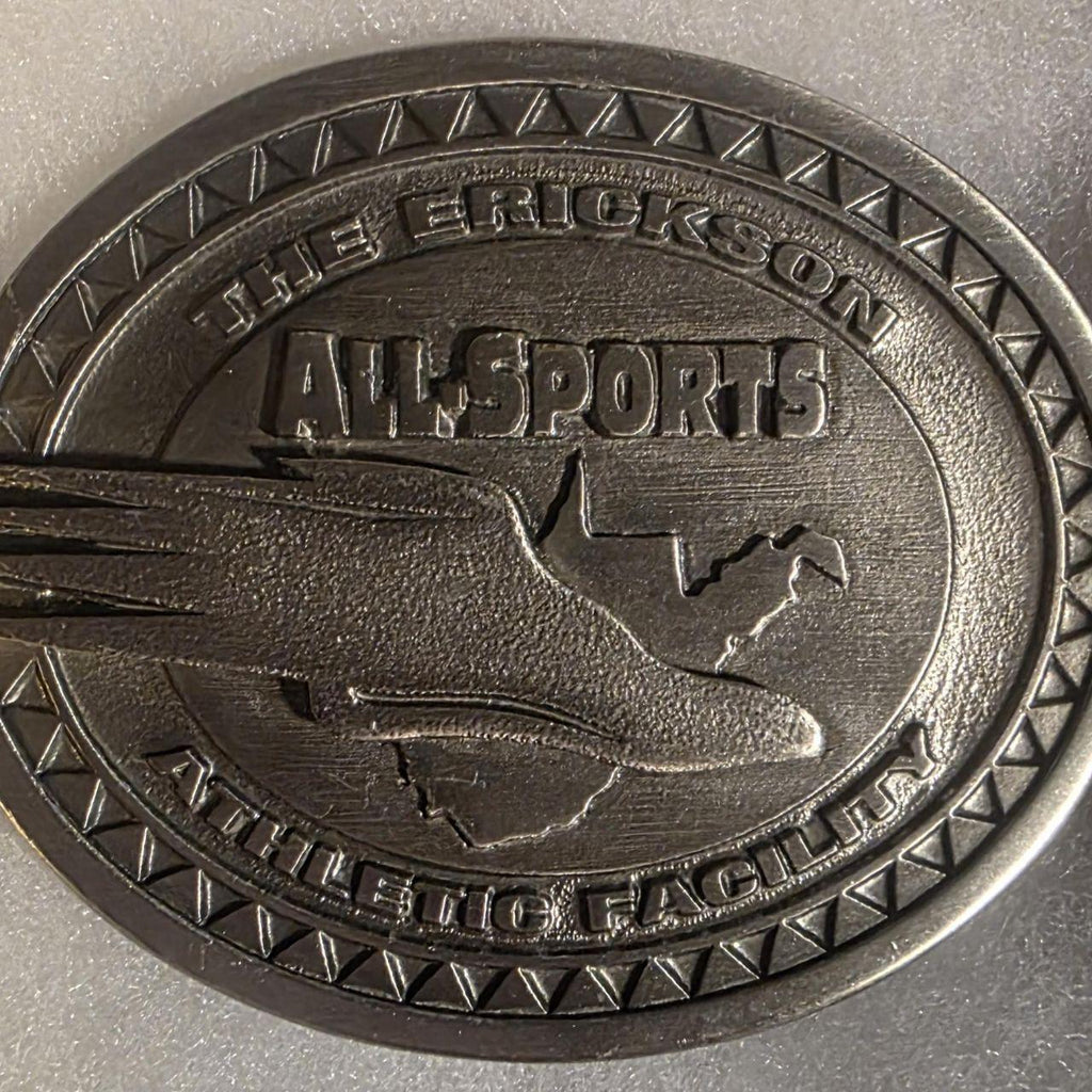 Vintage 1997 Metal Belt Buckle, All Sports, The Erickson Athletic Facility, Nice Western Style Design