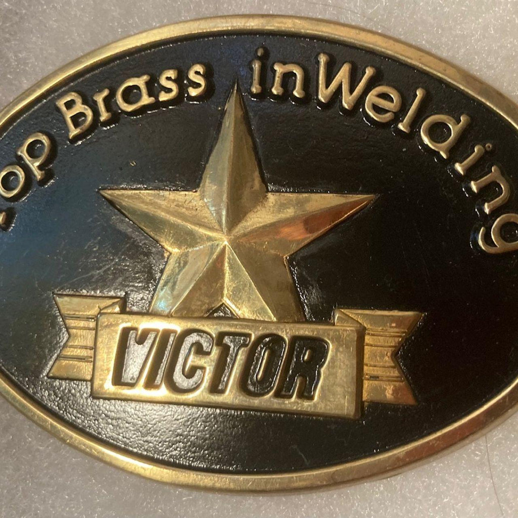 Vintage Metal Belt Buckle, Brass, Top Brass in Welding, Victor, ARC, Tig, Mig, Pipe, High Tech Welding, 3 1/2" x 2 1/2", Heavy Duty