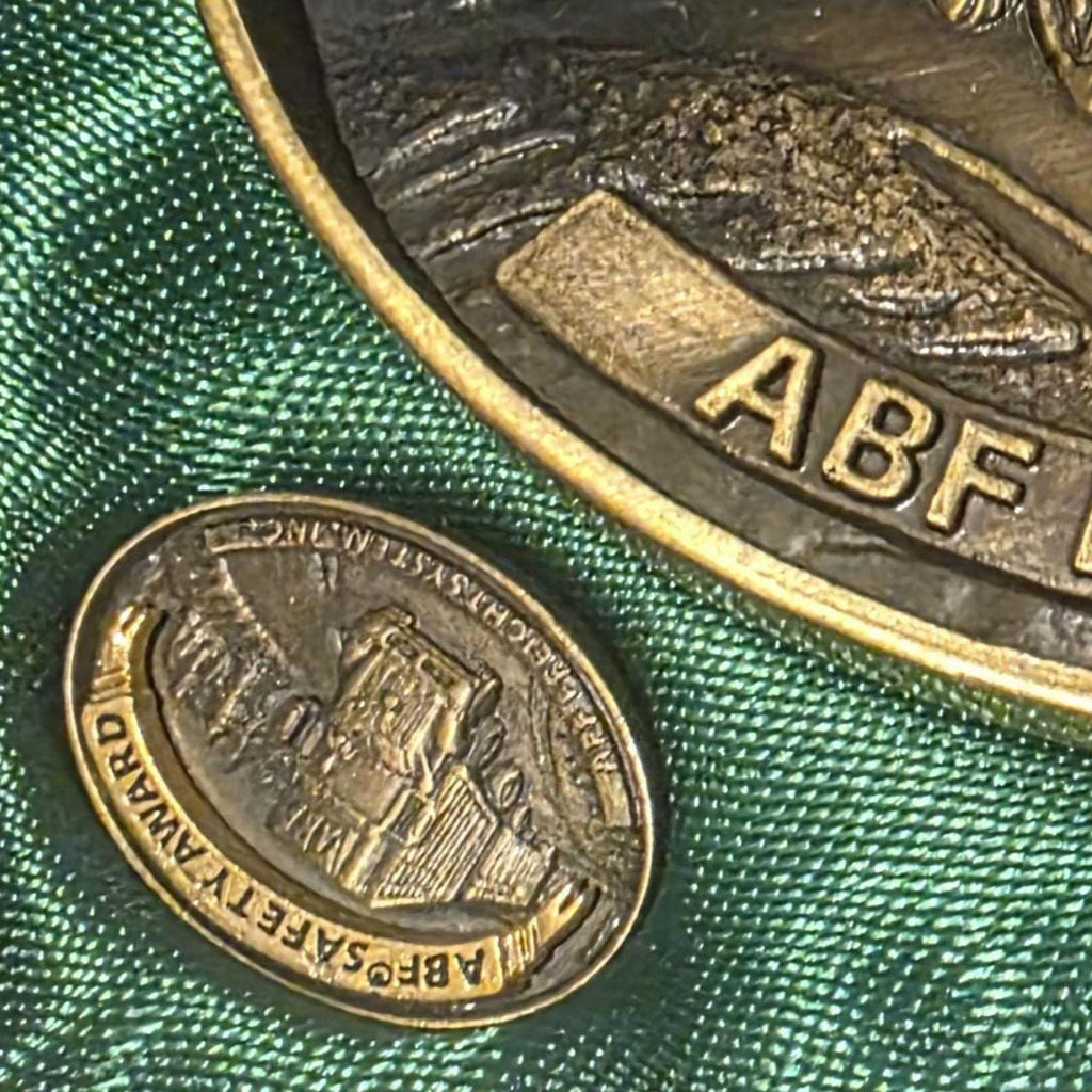 Vintage 2002 Metal Belt Buckle, Brass, ABF Freight Systems Inc, Trucking, Big Rig, Trucker, Safety Award, Includes Tie Clip