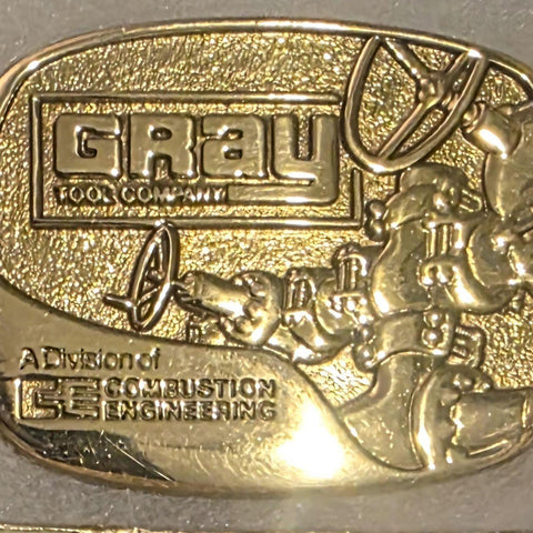 Vintage 1978 Metal Belt Buckle, Brass, Gray Tool Company, Combustion Engineering, Nice Western Style Design