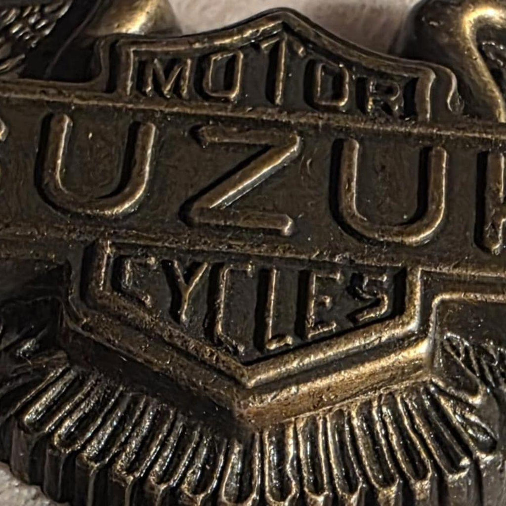 Vintage Metal Belt Buckle, Brass, Suzuki Motor Cycles, Motorcycle, Bike, Wings