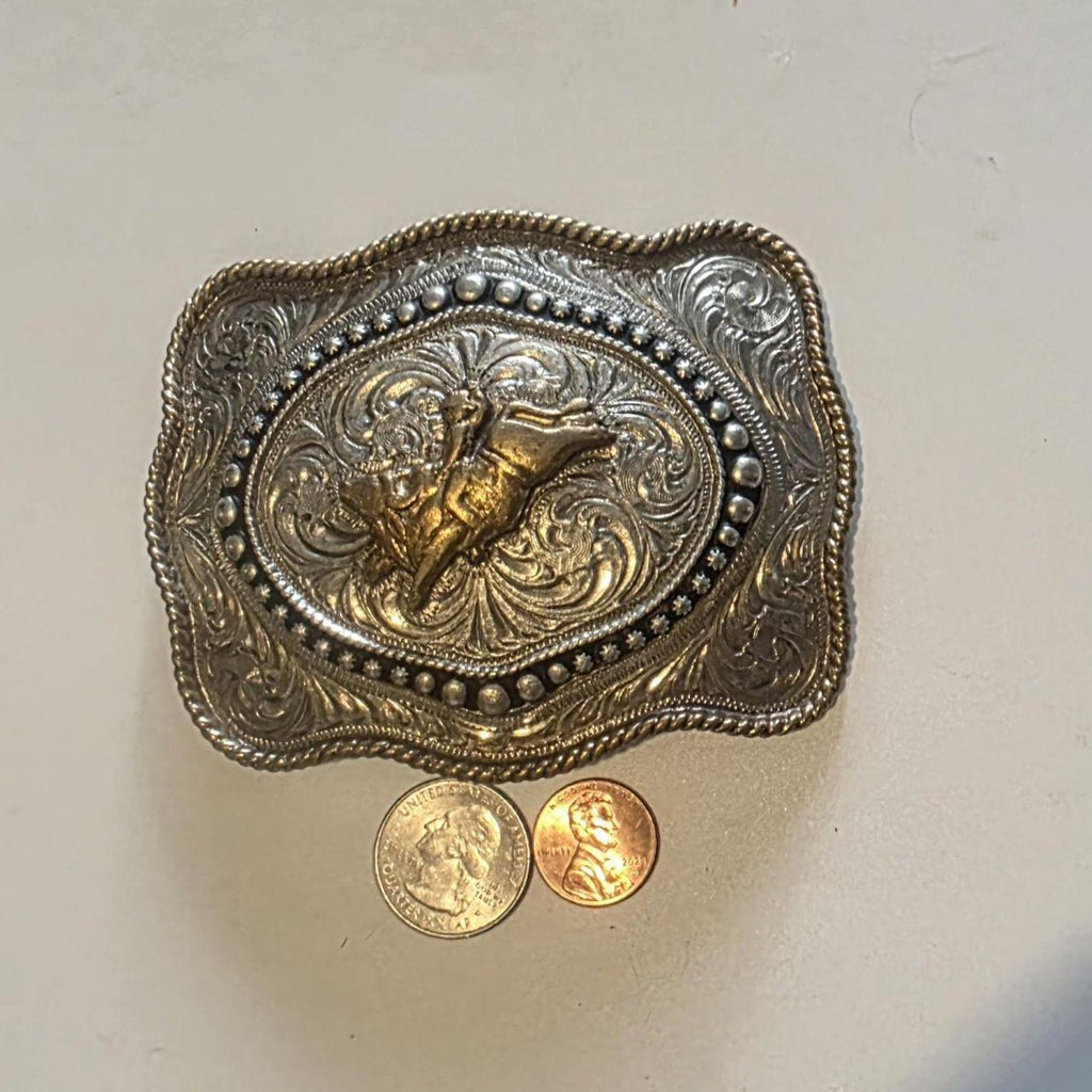 Vintage Metal Belt Buckle, Bull Riding, Cowboy, Rodeo, Nice Western Style Design