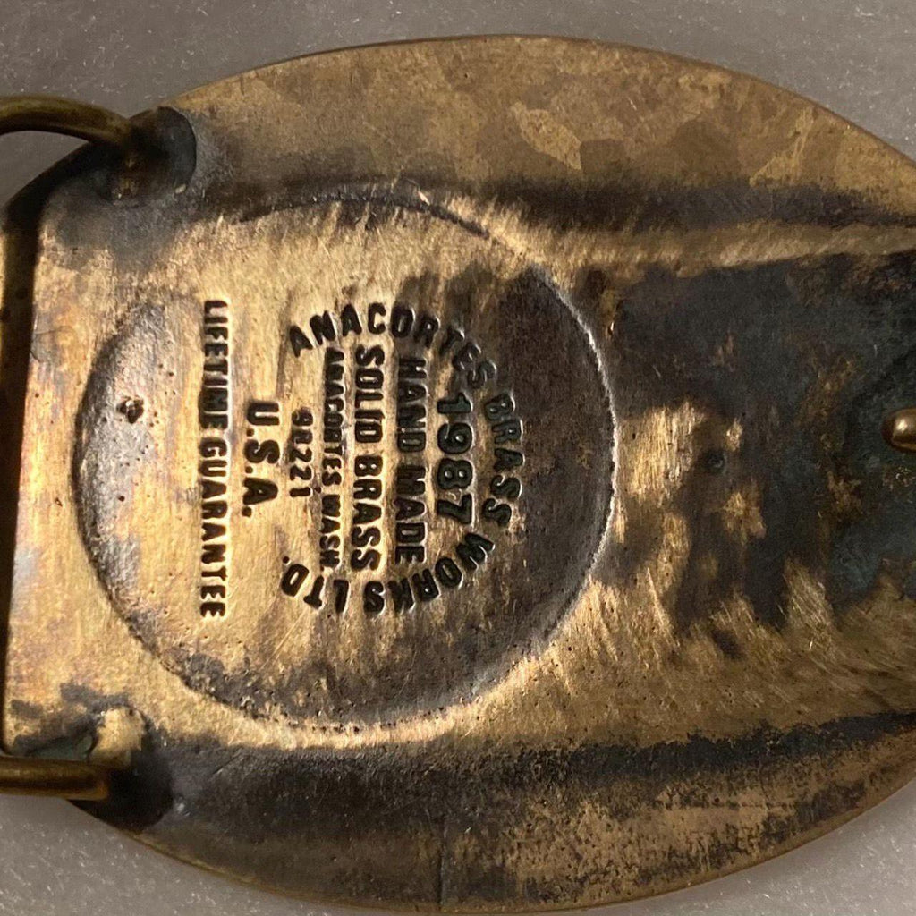 Vintage 1987 Metal Belt Buckle, Brass, Amoco, Wyoming, Evanston District, Petroleum, Gas, Energy, Oil, Nice Design, 3 1/4" x 2 1/2"