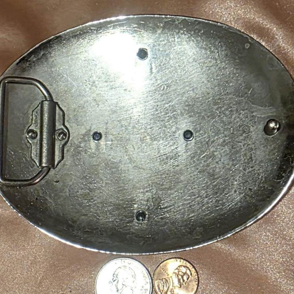 Vintage Metal Belt Buckle, Big Size, Leaf, MJ, Nature, Some Missing Stones, Nice Western Design, 5" x 4", Heavy Duty, Quality