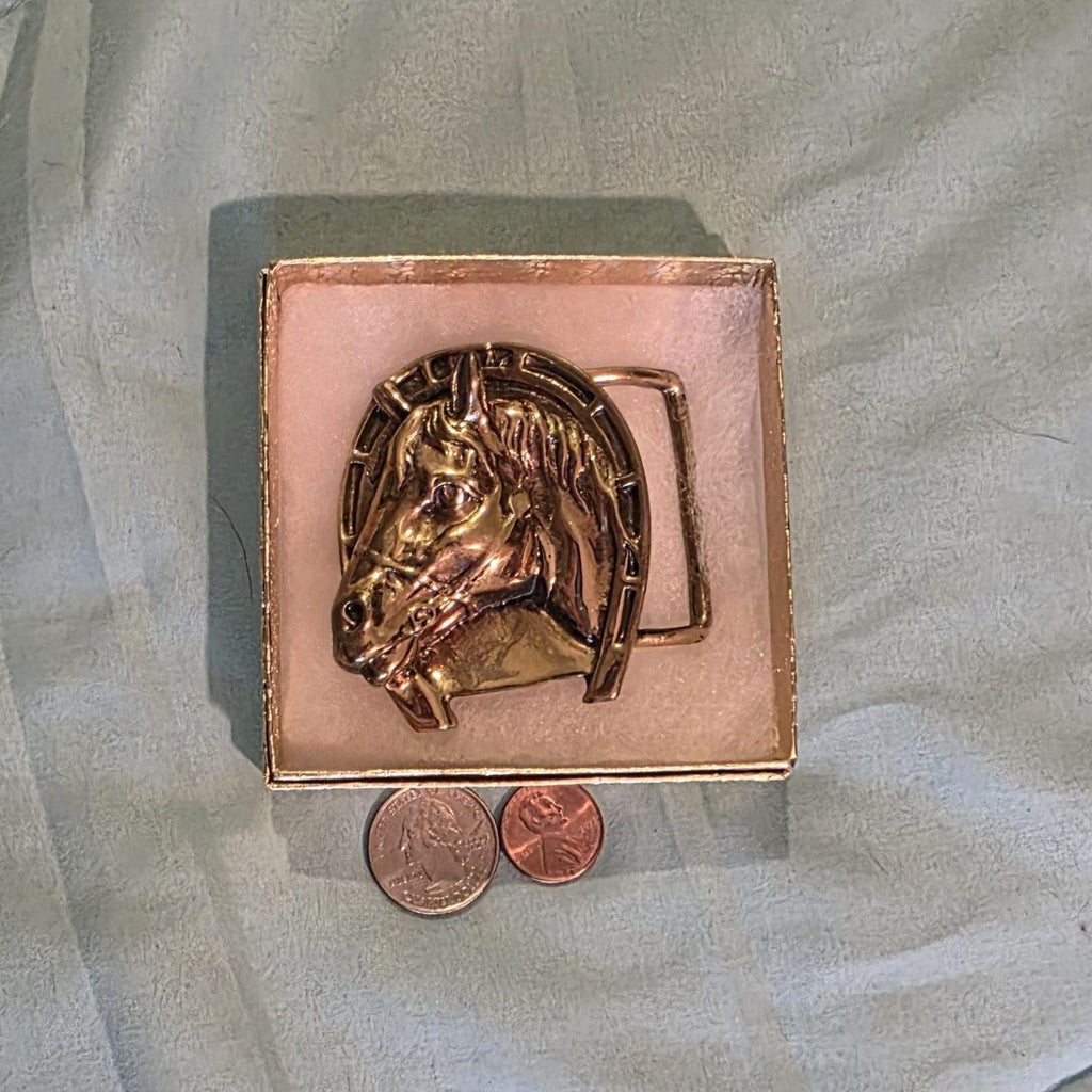 Vintage Metal Belt Buckle, Nice Brass Horse Head, Nice Western Design, 2 1/2" x 2 1/4, Heavy Duty, Quality, Thick Metal, For Belts, Fashion