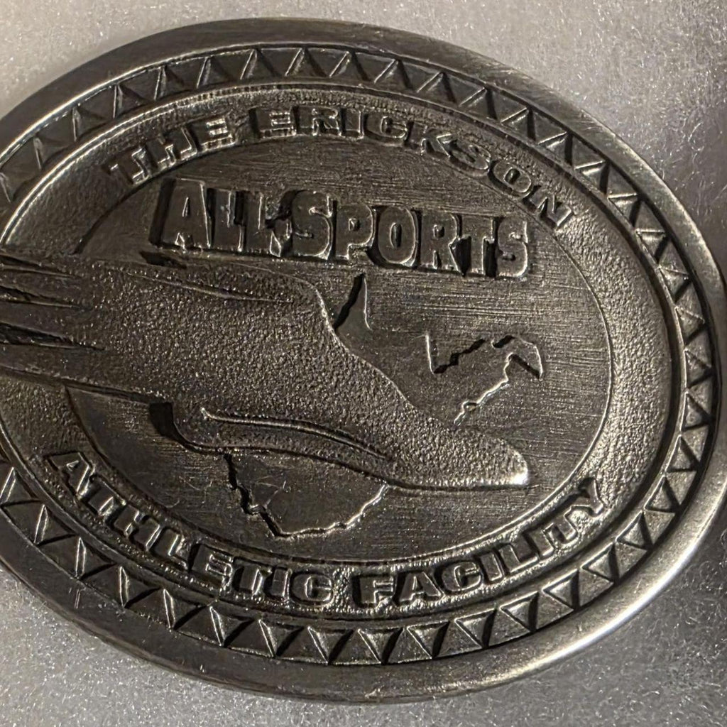 Vintage 1997 Metal Belt Buckle, All Sports, The Erickson Athletic Facility, Nice Western Style Design