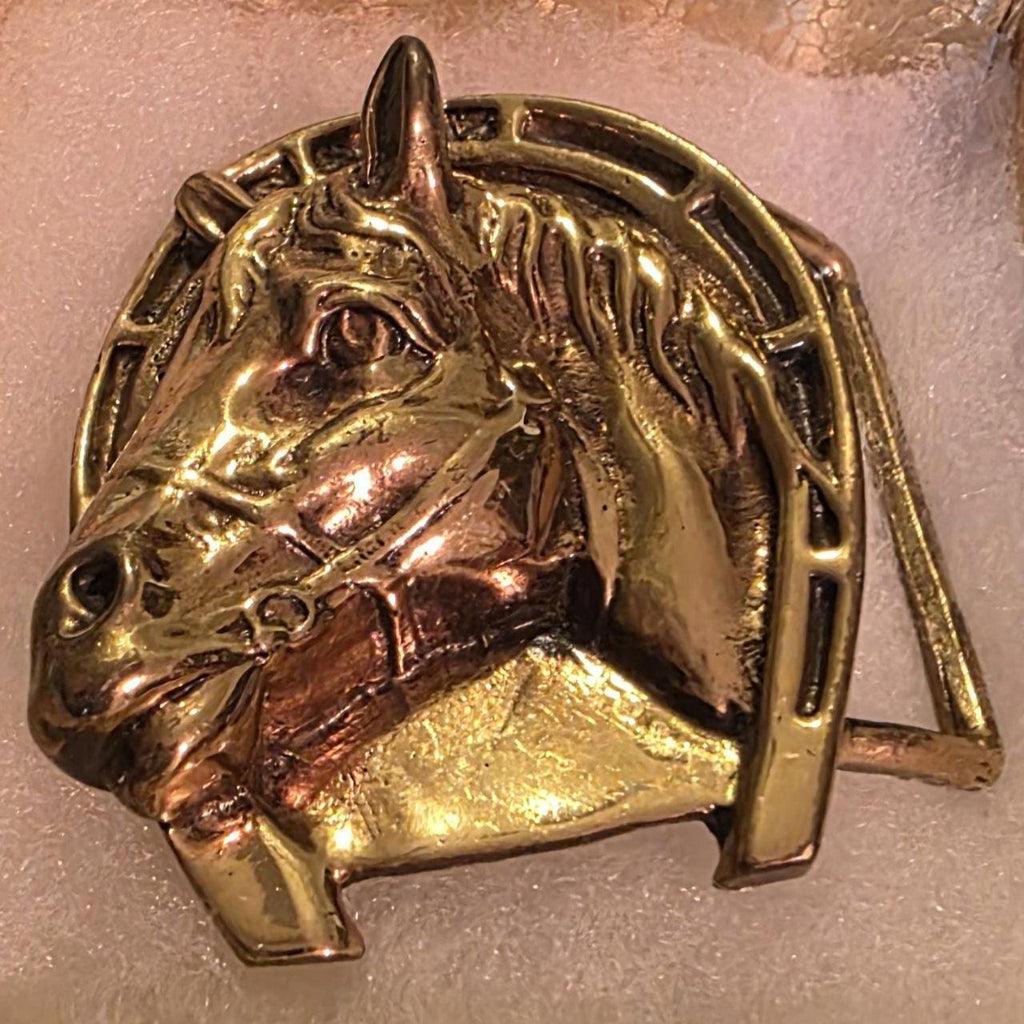 Vintage Metal Belt Buckle, Nice Brass Horse Head, Nice Western Design, 2 1/2" x 2 1/4, Heavy Duty, Quality, Thick Metal, For Belts, Fashion