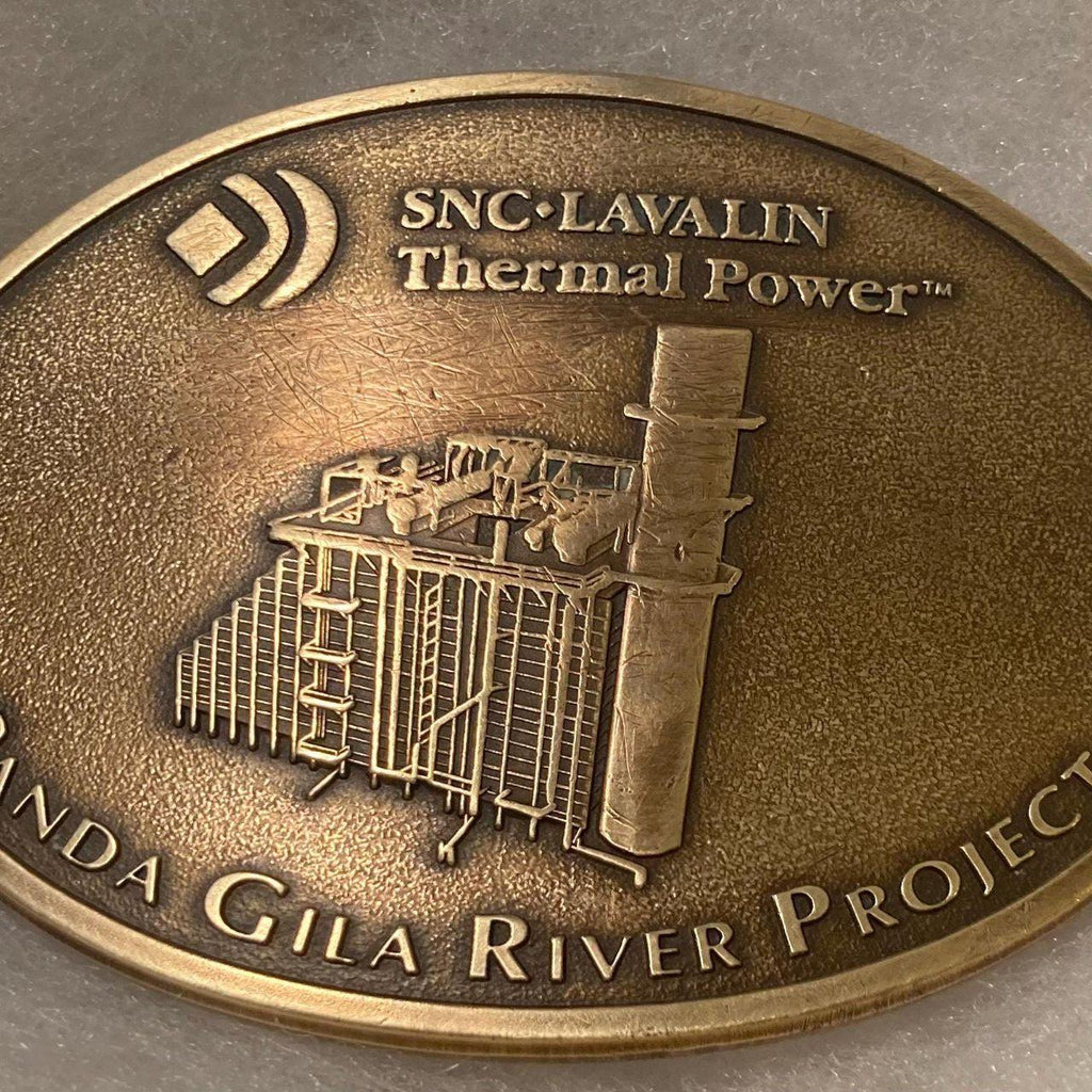 Vintage Metal Belt Buckle, Brass, SNC-Lavalin Thermal Power, Panda Gila River Project, Electricity, Energy, Power, Nice Design