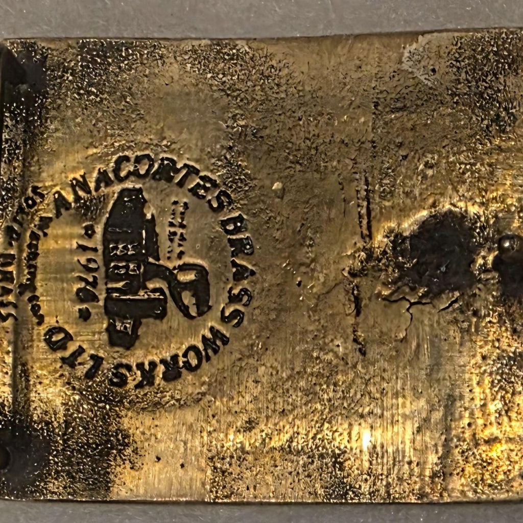 Vintage 1976 Metal Belt Buckle, Brass, Trans Alaska Pipeline, Tukwila Plant, Fiberglas, Nice Western Design