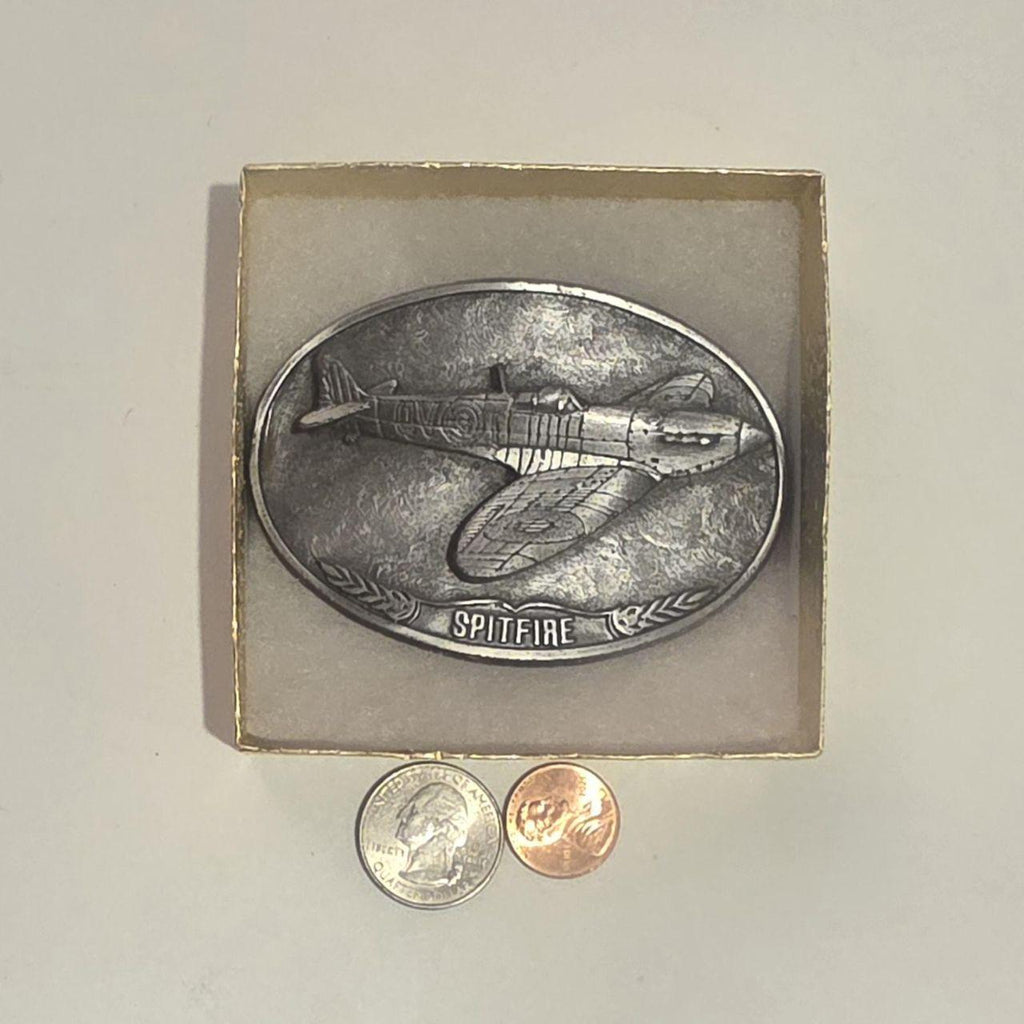 Vintage Metal Belt Buckle, Airplane, Spitfire, Military, War, Nice Western Style Design