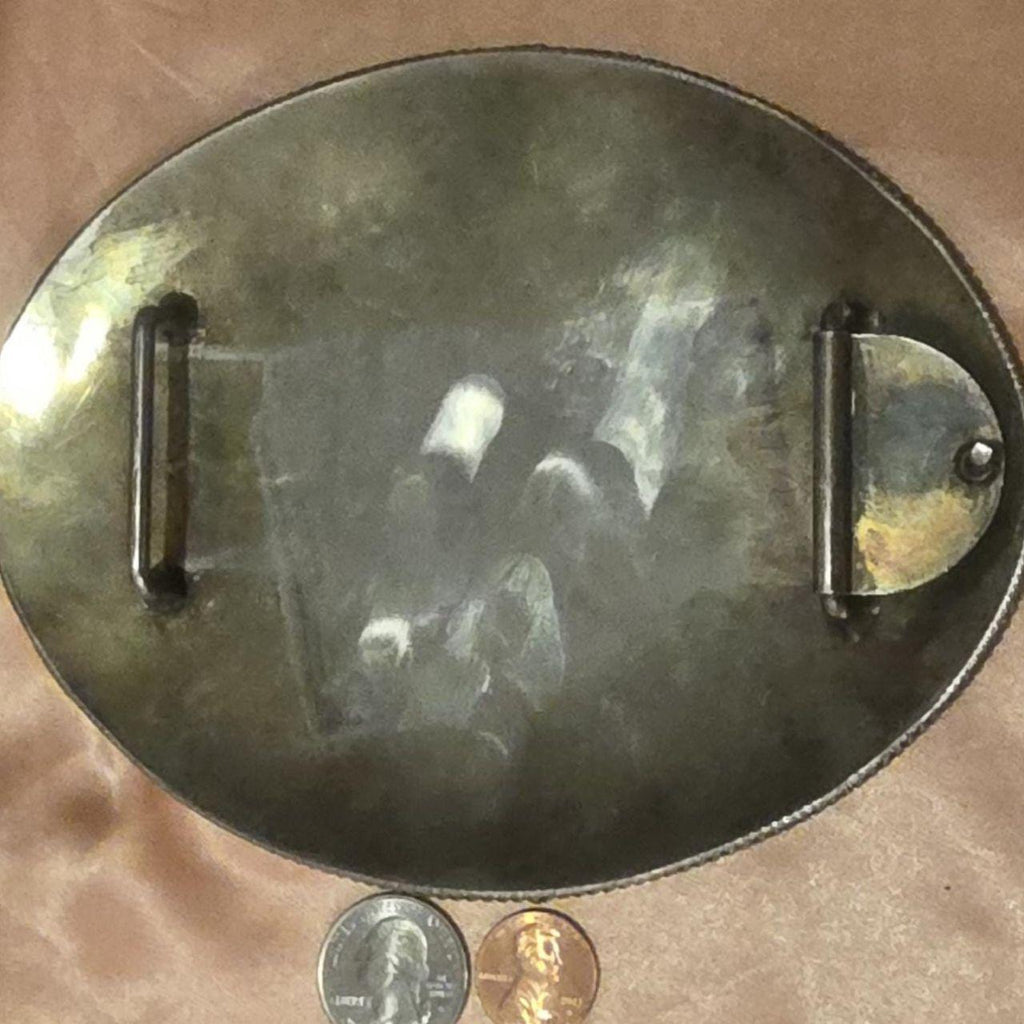 Vintage Metal Belt Buckle, Silver and Brass, Really Big Extra Large Size, Nice Western Design, 6 1/2" x 5", Cowboy Style, Heavy Duty