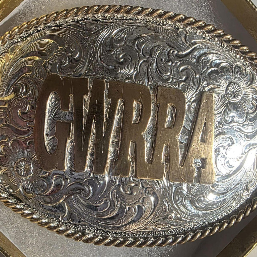 Vintage Metal Belt Buckle, Silver and Brass, Gold Wing Road Riders Association, Motorcycle, Nice Western Style Design, 3 1/2" x 2 1/2"