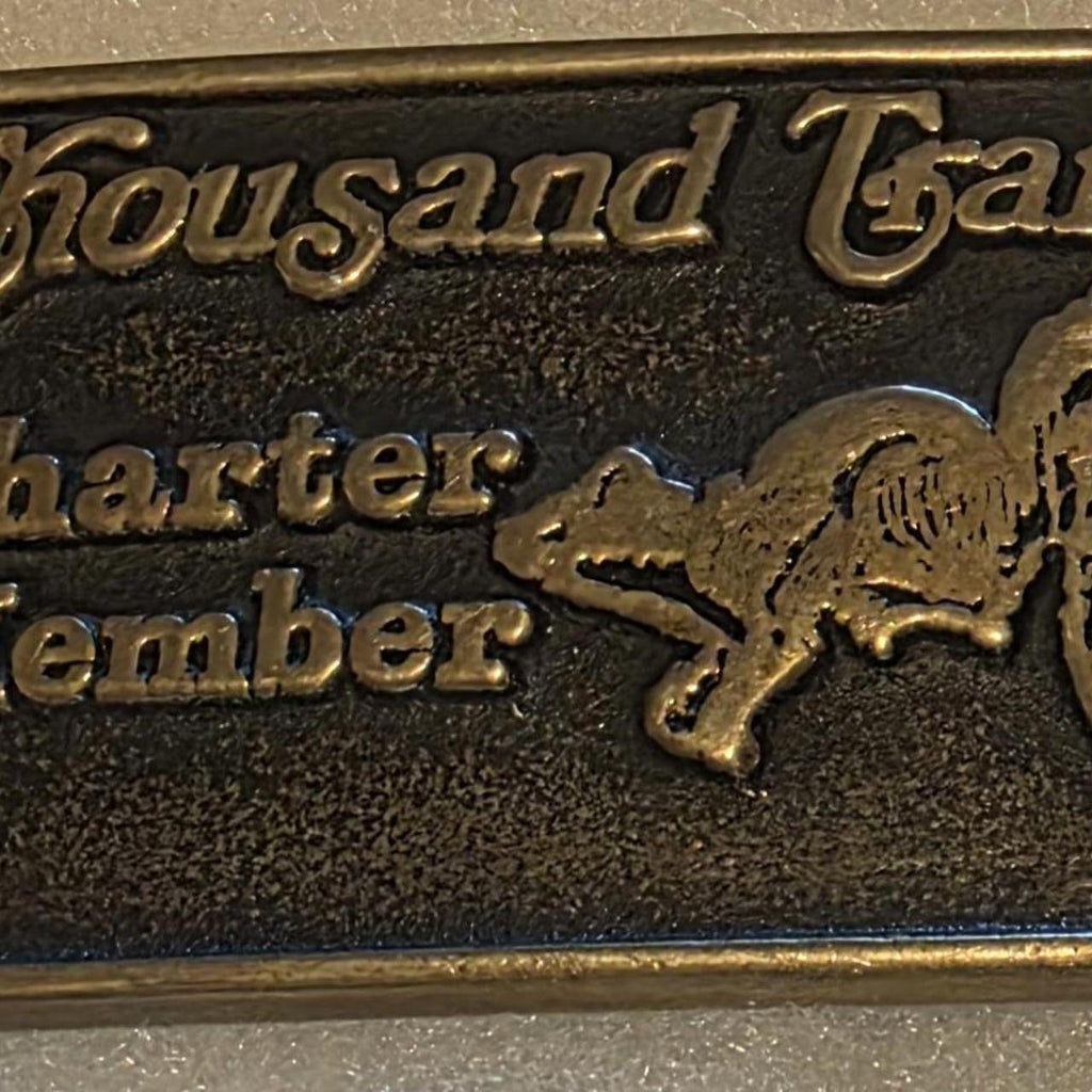 Vintage 1978 Metal Belt Buckle, Brass, Thousand Trails, Charter Member, Camping, RV Life, Nice Western Design