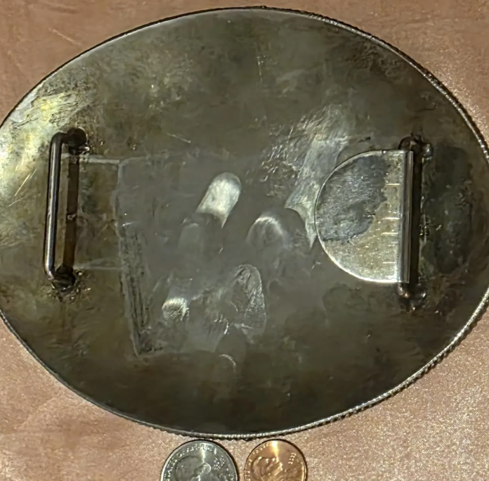 Vintage Metal Belt Buckle, Silver and Brass, Really Big Extra Large Size, Nice Western Design, 6 1/2" x 5", Cowboy Style, Heavy Duty