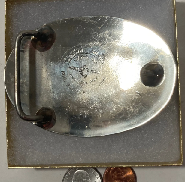 Vintage Metal Belt Buckle, Silver and Brass, Horse, Crown Silver, Handmade, Nice Western Style Design, 3 1/2" x 2 1/2", Heavy Duty, Quality