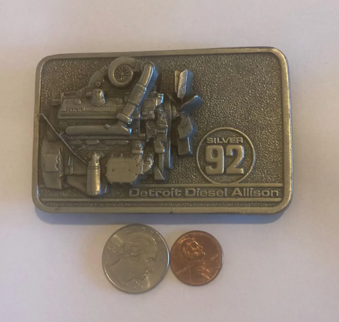 Vintage Metal Belt Buckle, Detroit Diesel Allison, Trucking, Trucker, Rig, Transmission, Nice Design, 3 1/4" x 2 1/4", Heavy Duty, Quality