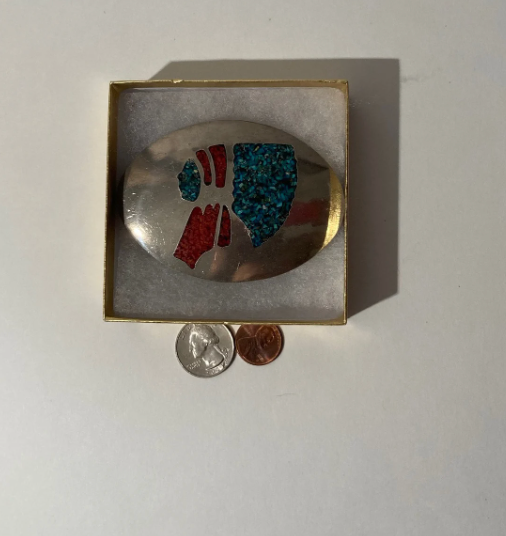 Vintage Metal Belt Buckle, Silver and Turquoise, Heavy Duty, 3 1/2" x 2 1/2", Weighs 6 Ounces, Quality, Cowboy Style, Thick Metal, Country