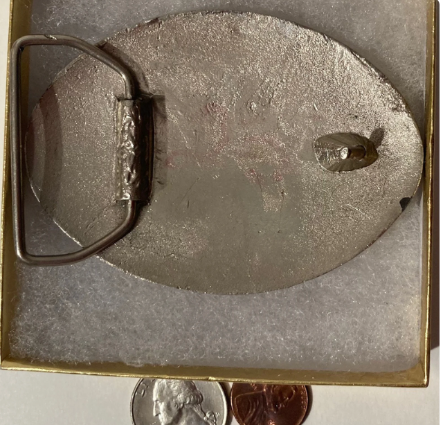 Vintage Metal Belt Buckle, Silver and Turquoise, Heavy Duty, 3 1/2" x 2 1/2", Weighs 6 Ounces, Quality, Cowboy Style, Thick Metal, Country