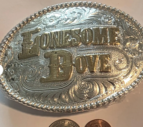 Vintage Metal Belt Buckle, Silver and Brass, Lonesome Dove, Cowboy, Nice Western Design