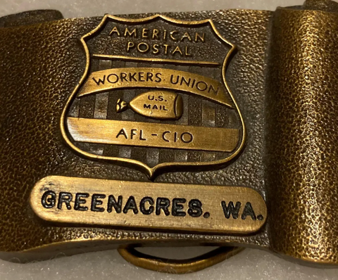 Vintage Metal Belt Buckle, Brass, Post Office, Mail Man, United States Postal Service, Letters, U.S. Mail, Workers Union, Greenacres