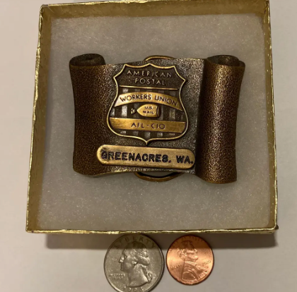 Vintage Metal Belt Buckle, Brass, Post Office, Mail Man, United States Postal Service, Letters, U.S. Mail, Workers Union, Greenacres
