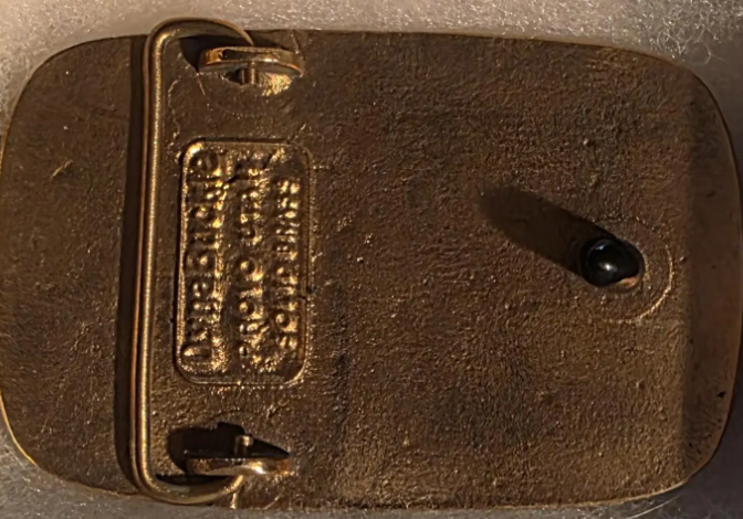 Vintage Metal Belt Buckle, Solid Brass, Blue Crushed Turquoise Stones, Western Central Concrete, Cement