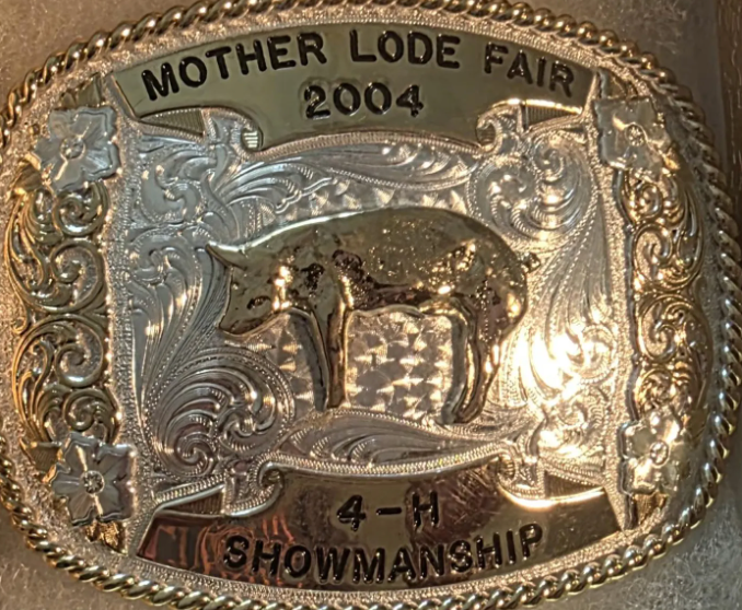 Vintage 2004 Metal Belt Buckle, Silver and Brass, Mother Lode Fair, 4-H Showmanship, Hog, Sow, Pig, Montana Silversmiths
