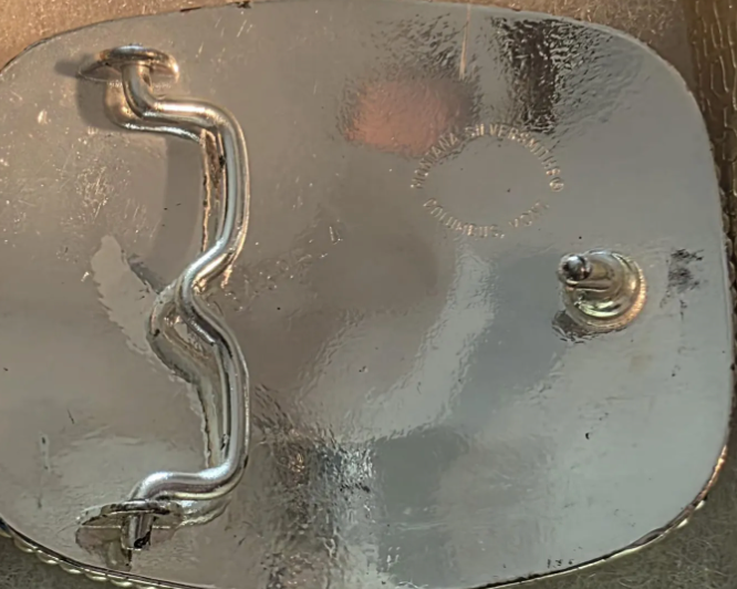Vintage 2004 Metal Belt Buckle, Silver and Brass, Mother Lode Fair, 4-H Showmanship, Hog, Sow, Pig, Montana Silversmiths
