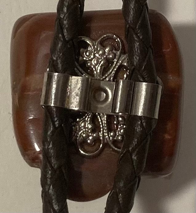 Vintage Metal Bolo Tie, Nice Brown Stone Design, Nice Western Design, 1" x 1", Quality, Heavy Duty, Made in USA, Country & Western