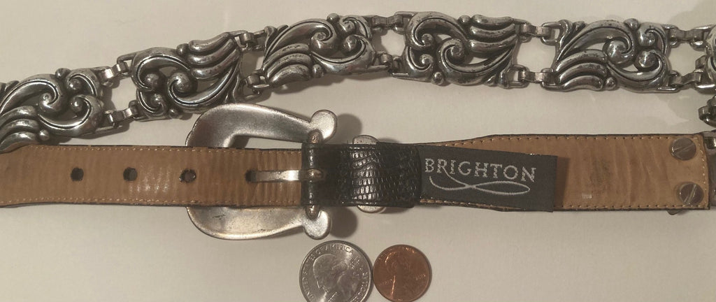 Vintage Leather Belt, Brighton, Black, Nice Silver Accents Design, Swirl Design, Bling, Really Nice Leather, Heavy Duty, Quality