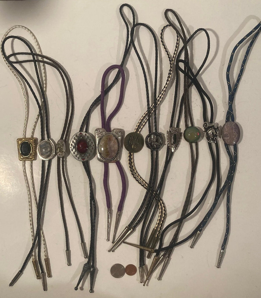 Vintage Lot of 11 Metal Bolo Ties, Arrowhead, Marble, Nice Designs, Quality, Heavy Duty, Made in USA, Country & Western, Cowboy, Western
