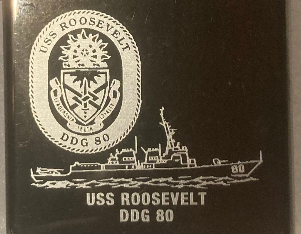 Vintage Metal Zippo, U.S.S. Roosevelt DDG-80, Destroyer Ship, Navy, Command Lighter, Zippo, Made in USA, Cigarettes