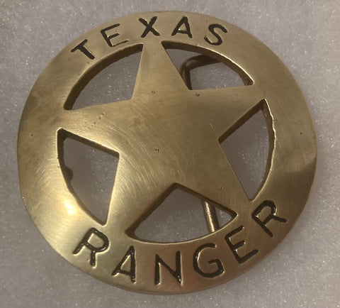 Vintage Metal Belt Buckle, Brass, Texas Ranger Badge Design, Nice Western Design, 2 3/4" x 2 3/4", Heavy Duty, Quality