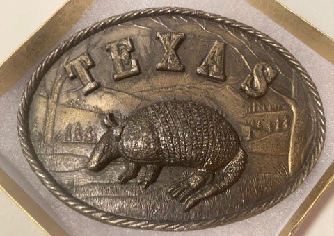 Vintage Metal Belt Buckle, Brass, Texas, Armadillo , Nice Western Design, 3 3/4" x 2 1/2", Heavy Duty, Quality, Thick Metal