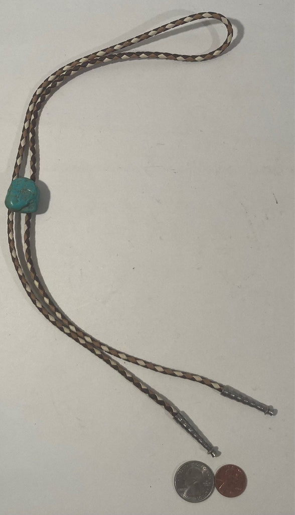 Vintage Metal Bolo Tie, Nice Blue Turquoise Stone Design, Nice Western Design, 3/4" x 3/4", Quality, Heavy Duty, Made in USA, Country