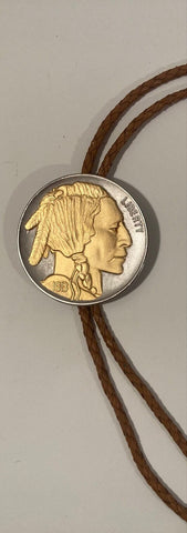 Vintage Metal Bolo Tie, Buffalo Nickel, Big Size, Hard to Find, Nice Native Design, Nice Western Design, 3" x 3", Quality, Heavy Duty