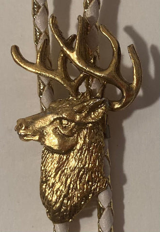 Vintage Metal Bolo Tie, Brass, Nice Deer, Buck, White tale Design, Nice Western Design, 2" x 1 1/4", Quality, Heavy Duty