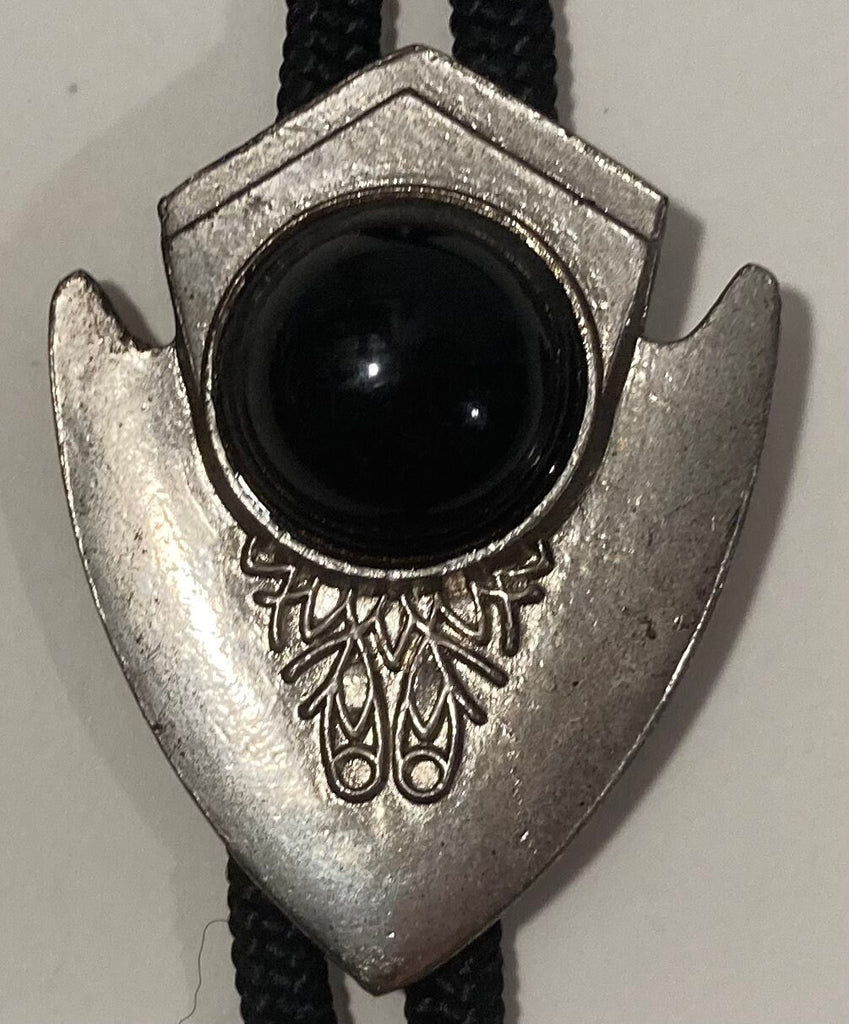 Vintage Metal Bolo Tie, Nice Silver and Black Onyx Stone Arrowhead Design, Nice Western Design, 2" x 1 1/2", Quality, Heavy Duty