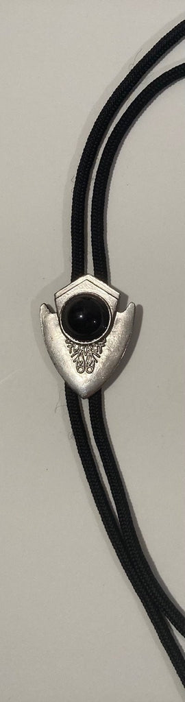 Vintage Metal Bolo Tie, Nice Silver and Black Onyx Stone Arrowhead Design, Nice Western Design, 2" x 1 1/2", Quality, Heavy Duty