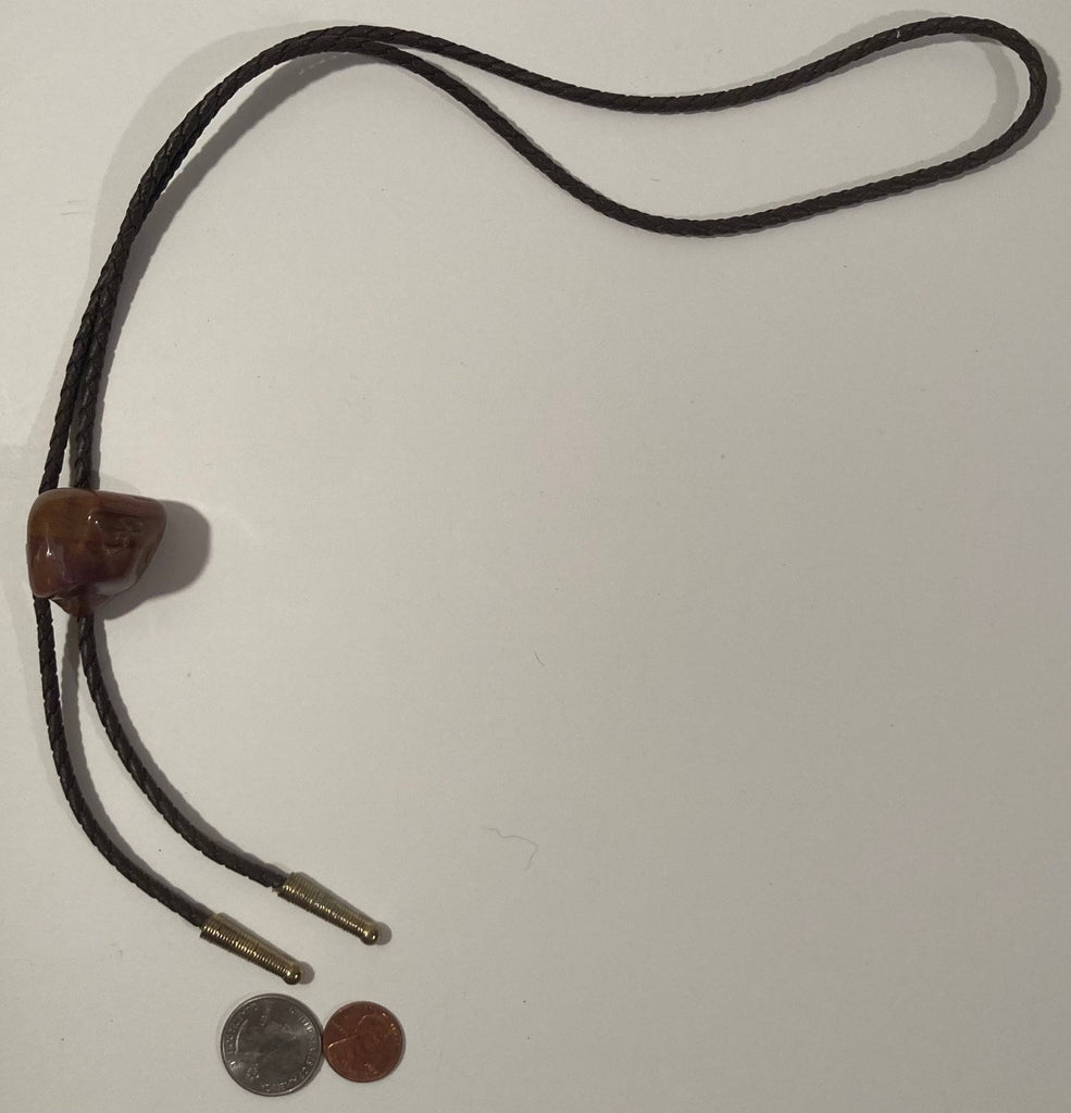 Vintage Metal Bolo Tie, Nice Brown Stone Design, Nice Western Design, 1" x 1", Quality, Heavy Duty, Made in USA, Country & Western