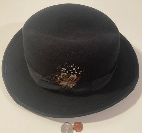 Vintage Mens Black Hat, Stacy Adams, Wool, Size M, Black Trim, Feathers, Nice, Quality, Cowboy, Western Wear, Rancher