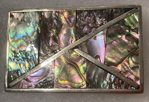 Vintage Metal Belt Buckle, Silver and Abalone Design, Nice Western Design, 2 3/4" x 1 3/4", Heavy Duty, Quality, Thick Metal, For Belts