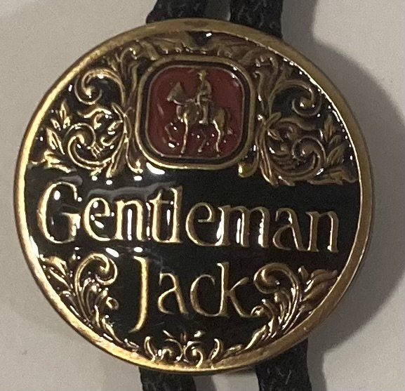 Vintage Metal Bolo Tie, Brass, Gentleman Jack Whiskey, Rare, Nice Design, Nice Western Design, 1 1/4" x 1 1/4", Quality, Heavy Duty