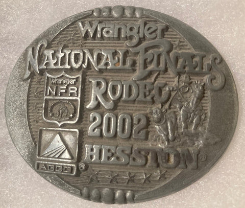 Vintage 2002 Metal Belt Buckle, Wrangler, Hesston, National Finals Rodeo, NFR, Nice Western Design, 2 3/4" x 2 1/4", Heavy Duty, Quality