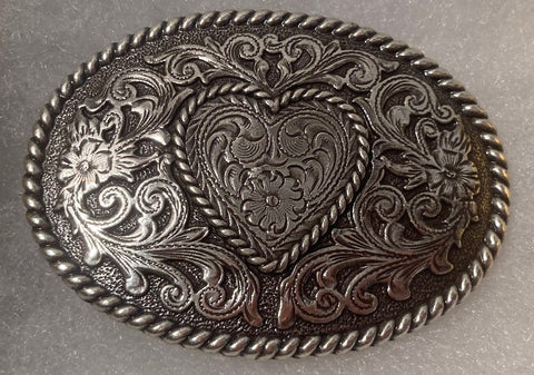 Vintage Metal Belt Buckle, Nice Cute Heart Design, Nice Western Design, 3" x 2", Heavy Duty, Quality