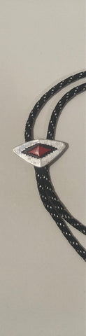 Vintage Metal Bolo Tie, Nice Silver and Red Stone Native Design, Hickok, Nice Western Design, 1 3/4" x 3/4", Quality, Heavy Duty