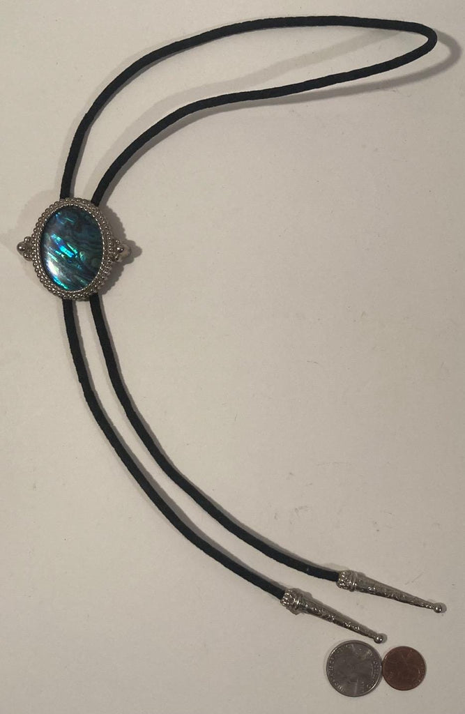 Vintage Metal Bolo Tie, Nice Blue Shiny Swirl Design, Nice Western Design, 2" x 1 3/4", Quality, Heavy Duty