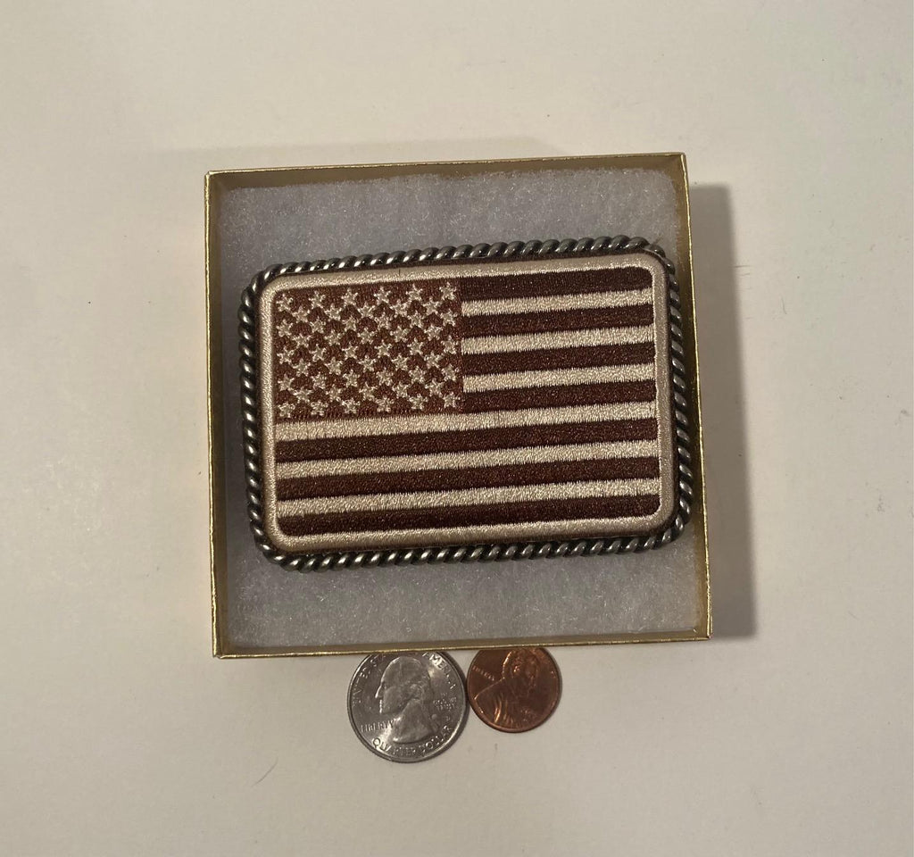 Vintage Metal Belt Buckle, Nice Fabric Design, American Flag, Old Glory, Heavy Duty, Quality, Thick Metal